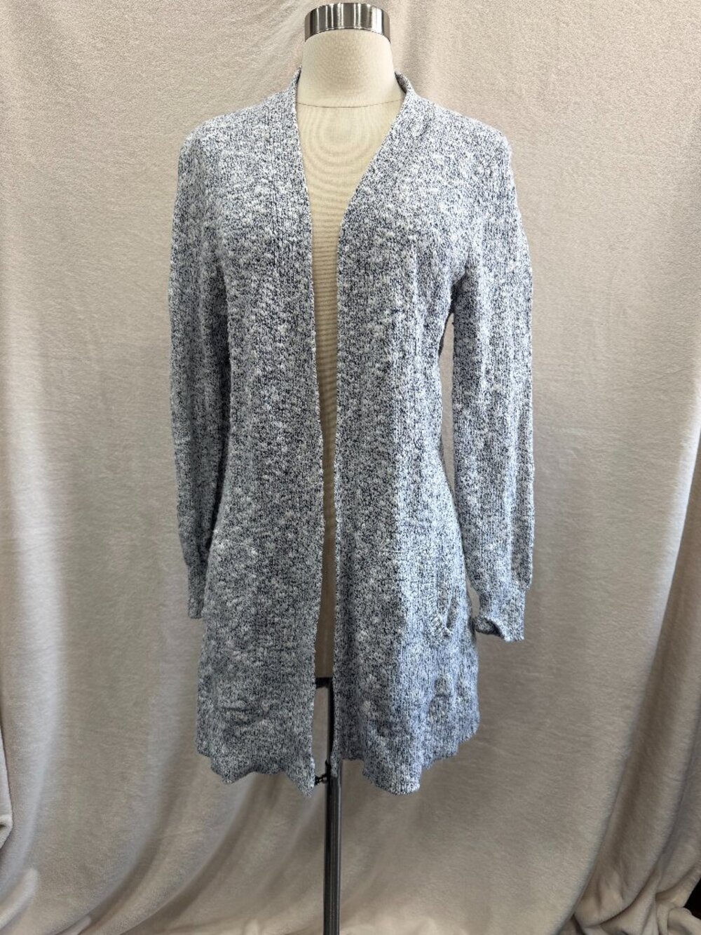 LL Bean Gray Marled Open Cardigan Sweater Long Sleeve Cotton Medium Cozy